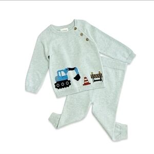 Construction Truck Embroidered Knit Baby Pullover & Pant SET